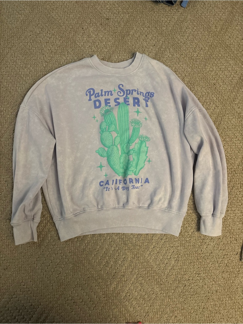 Mighty Fine Lavender Crewneck with Green Cactus Graphic
